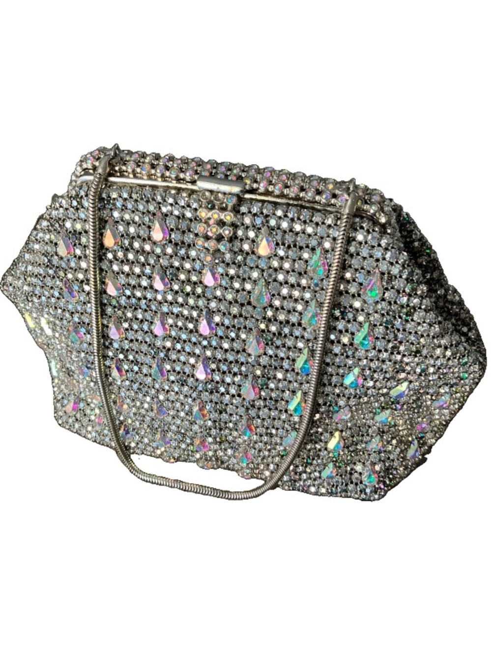 Austrian Aurora Borealis Crystal Vintage Mid Century Evening Handbag Mesh Purse